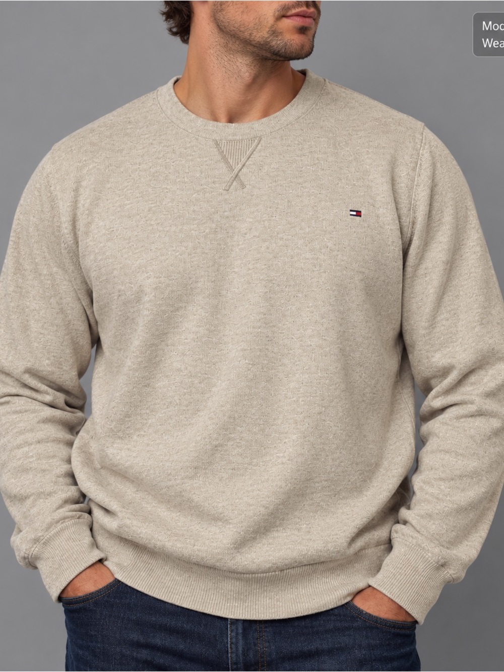Tommy Hilfiger Men’s XL Beige Premium Cotton Crewneck Sweater Pullover